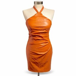 Klesis Keaton Vegan Leather Halter Dress Brown Size M NWT